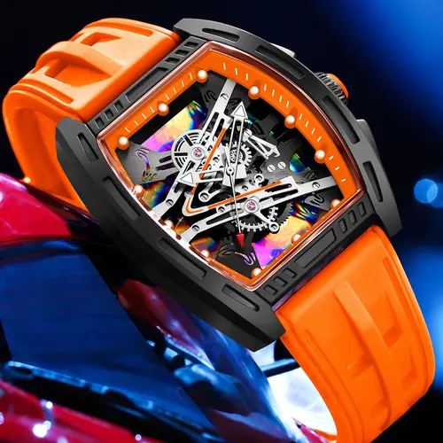 OFNS 1209 Bucket Shaped Watch Night Light Hand Waterproof Leisure Sports Quartz Watch, Classic for Man, Luminous Dial Watch with Calendar Display for Party, Daily Clothing Decor, Watch for Gift with Box, Fashion Wristwatches