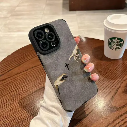 God's Hand Pattern Fine Hole Imitation Fur Smartphone Case - Religious Art Meets Catholic-Themed, Shockproof Multi-Model Phone Accessories - Fits iPhone 17 ProMax,17 Air,16 Plus,15 Pro,14,13,12,11,X,XS Max, HM113 Casing for Men, Accessories