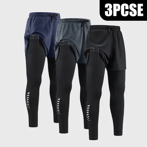 Men's Fitted Cut 3-Piece 2-in-1 Joggers Activewear, Machine Washable Men's Pants with Lightning Print, Multiple Pockets, Moisture-Wicking, High Elasticity, Breathable, Quick Dry Sportswear for Gym, Jogging,sohochic