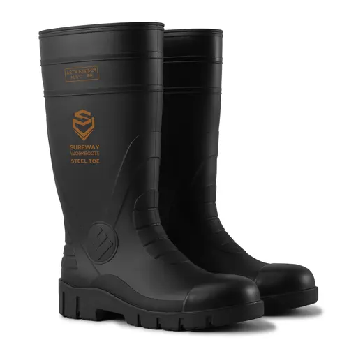SUREWAY Men's PVC Rain Work Boots, Waterproof Knee-High Pull-On