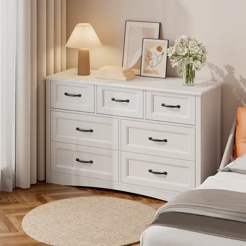 Gizoon 7-Drawer Dresser for Bedroom Modern Wooden Chest of Drawers with Metal Handles Anti-Tipping Design Sturdy and Stable Storage Organizer for Living Room Entryway Apartment Furniture Space-Saving