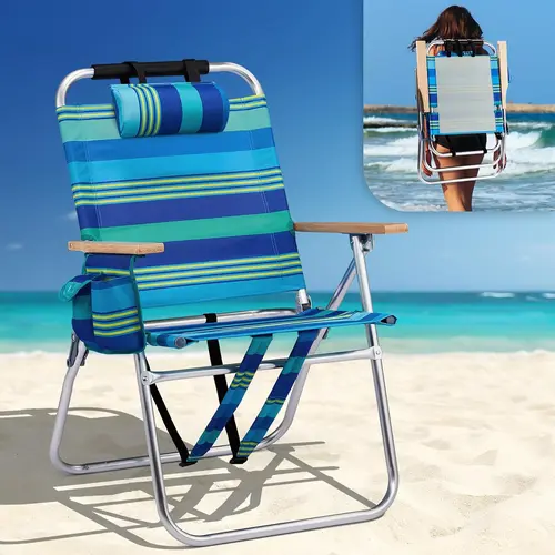 VINGLI Aluminum 17" Backpack Beach Chair – Tall Beach Chairs for Adults, Portable with Adjustable Straps, 3-Position Reclining, Cup Holder, High Lightweight Beach Chairs for Beach, Portable Adjustable Chairs