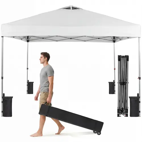 Sweetcrispy 10x10 Pop Up Canopy, Easy Setup Instant Outdoor Canopy with Vented Top and Wheeled Bag, White