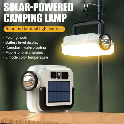 DEBARK Portable Solar Rechargeable Camping Lantern with Phone Charging - 8 Light Modes, Dimmable, Compact Outdoor Gadgets, Job Site Lighting for Power Outages, Hiking,sohochic