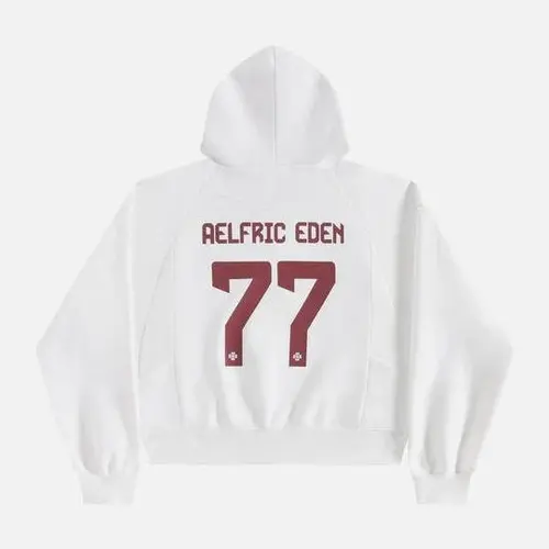 AELFRIC EDEN Men's Vintage 77 Graphic Boxy Cut Pullover Hoodie, Unisex Cotton Blend Long Sleeve Pull On Streetwear,back to school,back to school shopping, Letter Print