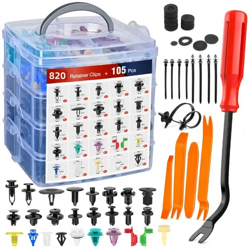 925-Pack Heavy-Duty Self-Locking Durable Nylon Push Rivets - Vehicle Replacement Fasteners with Removal Plier Bracket Toolkit for Auto Repairs, Splash Shield Hold, Automotive Truck Accessories