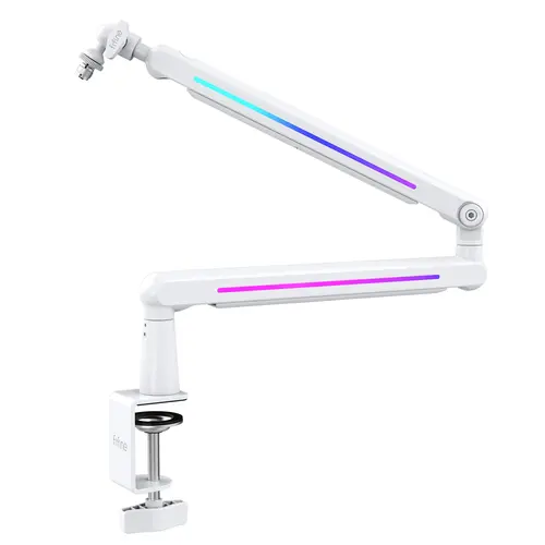 Fifine BM88Pro RGB Low Profile Tabletop Microphone Stand - Adjustable Boom Arm with Clamp Mount, Cable Management, Screw Adapter, Rubber Components for Gaming, Podcasting | Audio Accessories, Gaming Accessories, Streaming Equipment, Desk Gadgets