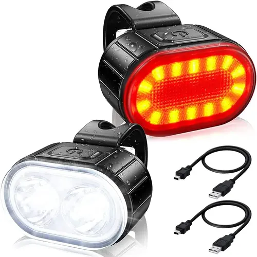 USB Rechargeable Bike Lights Set with 200LM Bike Headlight, 6-Mode Rear Unit, Waterproof Outdoor Cycling Accessories, 3-12H Runtime, Included USB Cable Mountain Bike,sohochic