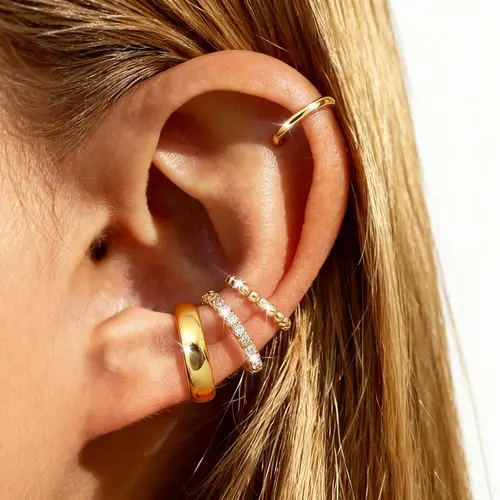 CASAIECA 14K Gold Plated Ear Cuff Earrings for Women Non Piercing - Hypoallergenic Ear Cuffs 14K Silver/Gold Plated Non Tarnish Clip on Cartilage Earrings Fake Earring Set Trendy Jewelry, Daily Wear Summervibes,summerwins