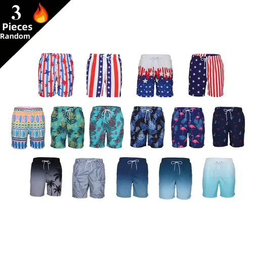 3-Pack Mystery Printed Swim Trunks Men's 5"/ 7" Swimming Board Shorts with Mesh Lining Summer Beach Swimwear Breathable Fit Hawaii Beach Shorts Swimwear Bathing Suits