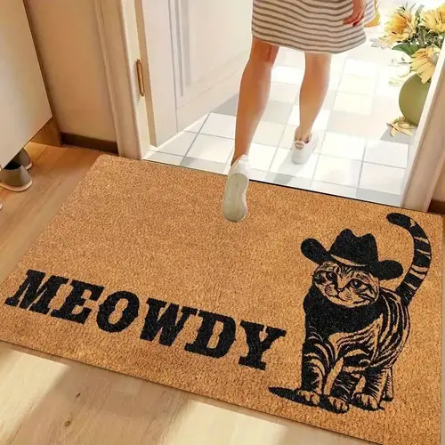 Summerwins Funny Cat Theme Doormat - Cartoon Pattern Rug, Cowboy Cat & MEOWDY Animals Design, Durable PVC Base, Wrinkle-Resistant, Fade-Resistant, Washable Rug, Front Door Decor, Funky House Decor, Indoor-Outdoor Textile
