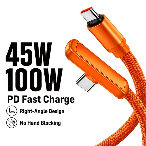 Right Angle Cable Fast Charging PD 240W/100W/45W PPS USB C to USB C  6.6ft  for iPhone15/16/17 Pro Max Samsung S25 iPad USBC-USBC Braided Durable C to C