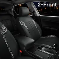 Queen’s Land 2 Front Bling Leopard Leather Car Seat Covers for Girls Women, Sparkly Diamond Crystal Rhinestones Universal Front Leather Seat Cover Car Decor Accessories Gift Pink Red Black Leopard Car Accessories for Truck SUV
