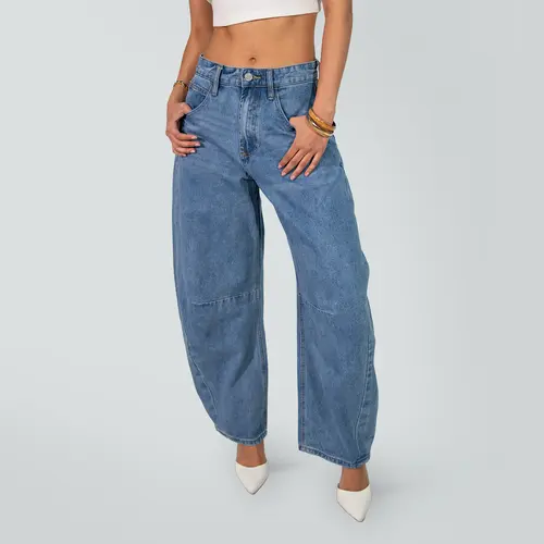 Vogatiques | Blake Non-Stretch High Waist Barrel Jeans Oversized Silhouette Rigid Denim Fall Fashion BM003 | BlueMoment