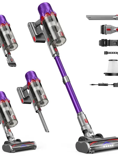 【2026 New Arrivals】CUZMOK Cordless Vacuum Cleaner,3 Power Modes,180W Brushless Motor,Self-Standing Stick Vacuum Cleaners with HEPA Filter for Home,Lightweight,Powerful Suction,Anti-Tangle Brush, LED Light,Detachable, for Carpet/Floor/Pet Hair/Car
