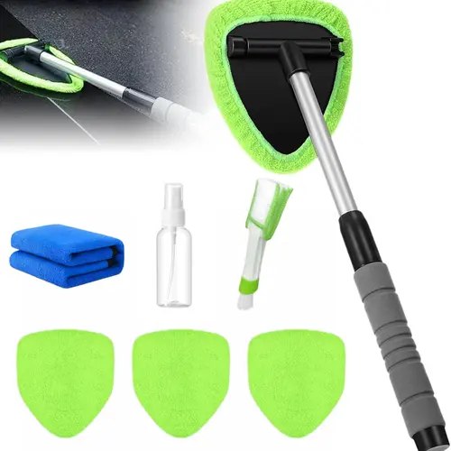 【toolupgrade】8 Pcs Car Windshield Cleaner Tool Kit with Extendable Handle, 4 Microfiber Towel Pads, Brush, Towel, Empty 【toolupgrade】Spray Bottle for Auto Glass Wiper Suvs Rvs & Home Windows