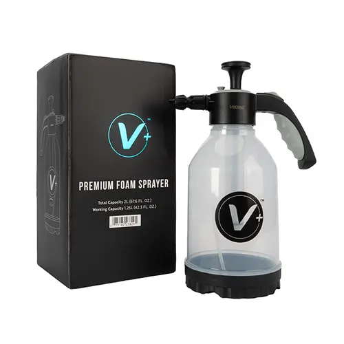 VIKING V+ Premium Foam Pump Sprayer for Car Cleaning Kit and Car Detailing Kit, Foaming Spray Bottle with Trigger Lock, Adjustable Nozzle; Clear Canister with Level Indicators; 1.25L Working Capacity