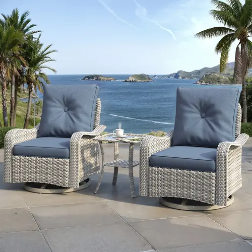 [Deals For You Days] Modern Outdoor Rattan Furniture Set - 3-Piece High-Back Rocking Chairs with 4" Cushions, Fade-Resistant Side Table, All-Weather PE Rattan for Backyard, Garden, Outdoor Furniture Set
