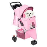 Sweetcrispy 3-Wheel Foldable Compact All-Season Pet Stroller Carrier for Small-Med Dogs - Lightweight Frame, Smooth Ride, Stability, Breathable Mesh Fabric Window, Large Storage Basket, Cup Holder, Push Handle, Rear Brakes (Blue) for Outings