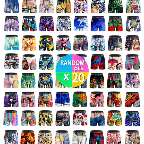 20-Pack Random KJFISTMU Mixed Set Men's Boxer Briefs Geometric, Street, Sports, Anime Soft Comfort Mid-Rise Breathable Say goodbye to pattern selection headaches.