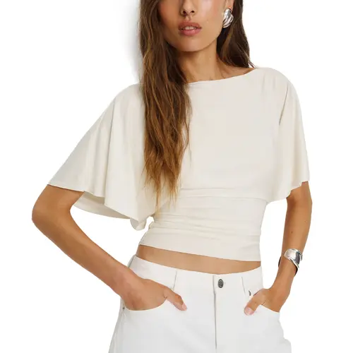 Hixiaohe Women's Fitted Shirt Short-Sleeve Boat Neck Knit Top Urban Fashion Wear Basic Training Shirt Minimalist,back to school,back to school shopping,sohochic