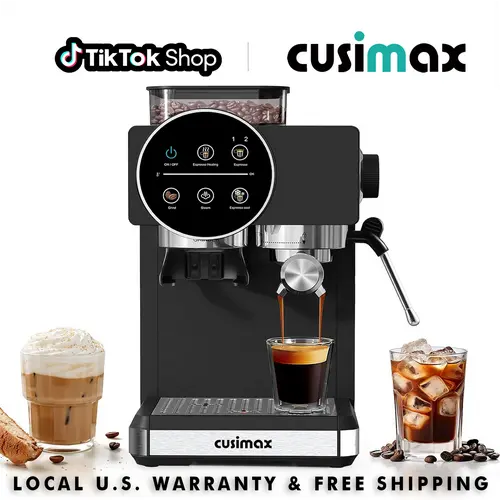 CUSIMAX 20-Bar Compact Semi-Automatic Espresso Machine for Kitchen, At Home Espresso with Built-in Grinder, Milk Frother Steam Wand, 60oz Removable Water Tank, Removable Parts, 1350W Fast Heat, US Plug, Ground Coffee Compatibility, tiktokshopbacktoschool,