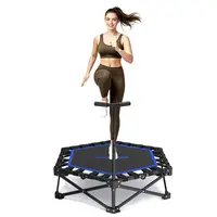 HXD-ERGO Fitness Foldable Trampoline for Adults, Adjustable Foam Handle Bar Rebounding Exercise Equipment, 460lbs Max Load Easy-to-Assemble Home Gym for Trampoline Workout (Back to School)