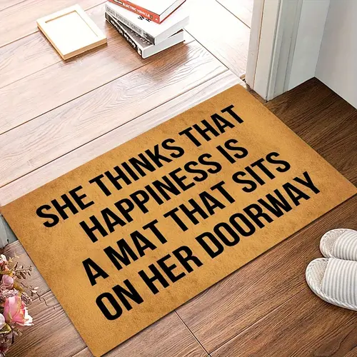 summerwins Humorous Joyful Quote Letter Print Home Decor Rug - 1-Piece Non-Slip Mat, Front Door Decor, Suitable for Indoor-Outdoor Use (Front Door, Kitchen)