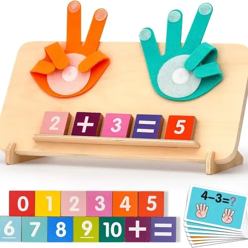 Montessori Wooden Math Learning Tools - Unisex 3-5 Year Old Kids Toys, Colored Number Blocks, Kindergarten Supplies, Finger Board Arithmetic Manipulatives, Counting Game Set, Cool Holiday Gifts for Kids