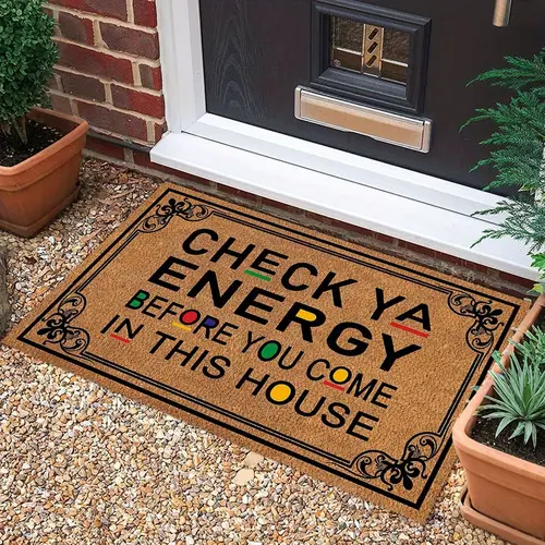 Funny Retro PVC Non-Slip Welcome Doormat with Letters - Check Your Energy Before Entering, Indoor/Outdoor Resistant Floor Mat for Home Entryway & Decoration, summerwins