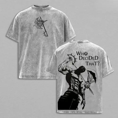 Men's 7 Deadly Sins Escanor Oversized Relaxed Fit Tee - Heavy Cotton Unisex Anime Streetwear, "Who Decided That" Pride Sin Retro Graphic, Mens Clothing, Teenage Boy Gifts,sohochic