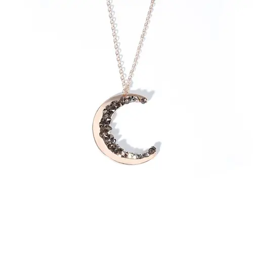 Crescent Moon Necklace for Women with Black Crystal Accents, Dainty Celestial Pendant Necklace, Gothic Witchy Jewelry, Dark Feminine Moon Jewelry Gift