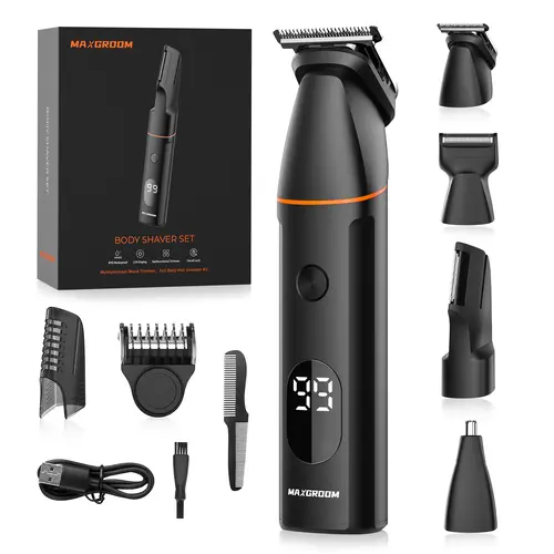 MAXGROOM 6-in-1 Body Hair Trimmer for Men, Multifunctional Intimate Pubic Groomer with Gentle Ceramic Blades, Waterproof & Wireless Type-C Rechargeable, Hair Removal Trimmer, Intimate Pubic Trimmer