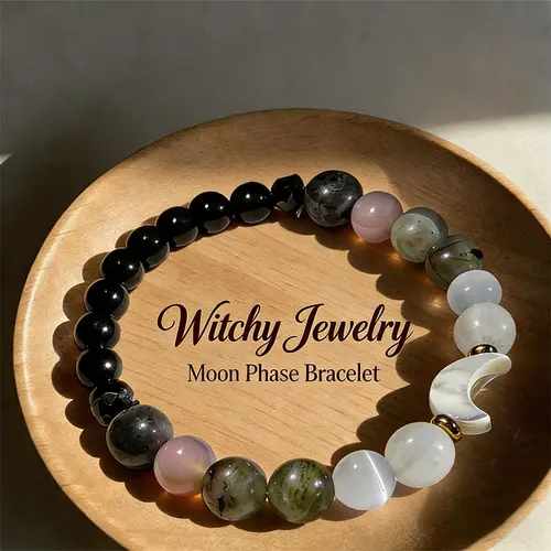 Witchy Moon Phase Beaded Bracelet - Gradual Design, Natural Moonstone Natural Crystal Bracelet for Cleansing, Healing, Inner Peace, Energy Balance, Ideal Special Engagement Gift, Fashion Costume Jewelry, Natural Crystal Bracelets