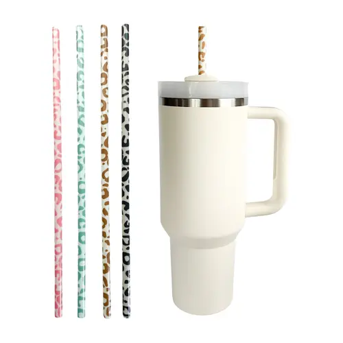40oz Leopard Reusable Straws (12") – Tumbler Straws for 30–40oz Cups | Iced Coffee & Water Accessories