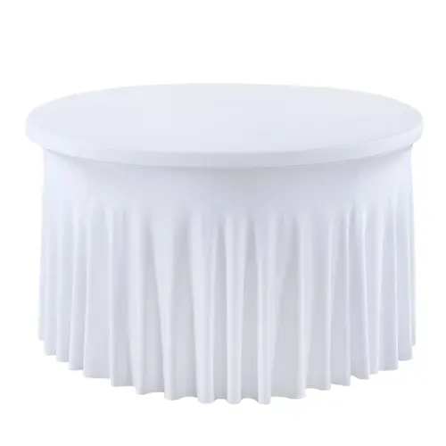 Stretch Fitted Polyester Round Tablecloth - 4/5/6FT Flexible Table Covers, Wrinkle-Free, Machine-Washable, Reusable, Slip-On Secure, for Holiday Brunches, Dining Rooms, Party Supplies, Home Decor,sohochic