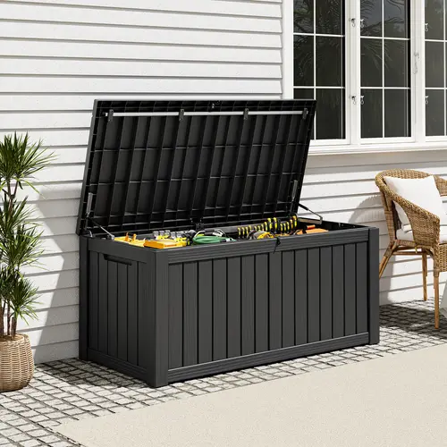 Rectangle Resin Indoor Outdoor Storage Boxes - 79/100/120-Gallon Waterproof, UV-Resistant Garage Storage Box with Waterproof Resin Shields Damp Gear for Home Improvement, Garden Supplies
