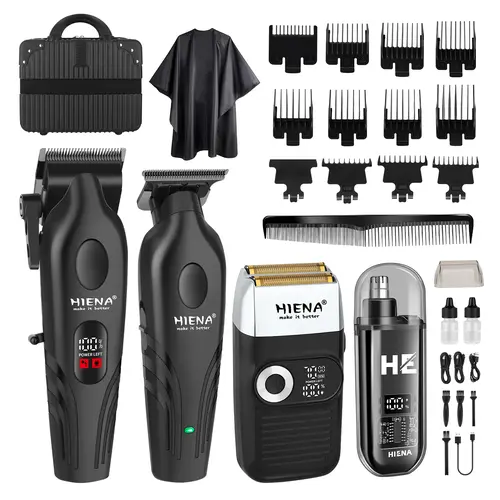 HIENA Professional Cordless Hair Clippers & Beard Trimmer for Men, T-Blade Grooming Kit with 12 Guide Combs, USB Rechargeable, Travel Size Mens Gift Set, Abs, Mens Gifts, Usb Port, Holidays, Home Haircut, Beard Style
