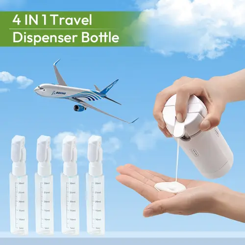 Summerwins 4-in-1 Compact Plastic Rectangle Mini Cosmetic Storage Dispenser Bottle - Leak-Proof Refillable Silicone Squeeze Container with Lock, Durable Portable Toiletries Jar for Travel Stuff, Mini Travel Products, Business Trips, Storage Bottles & Jars