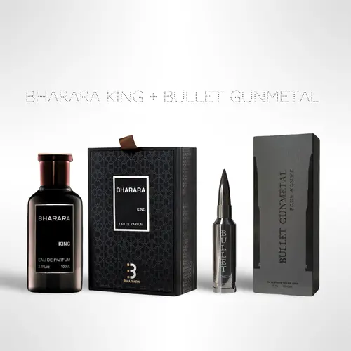 BHARARA King 100ml (3.4oz) & Bharara Bullet Gun Metal 75ml - Men's EDP Power Duo - Men's Colognes, Daily Wear Fragrance Pack Of 2