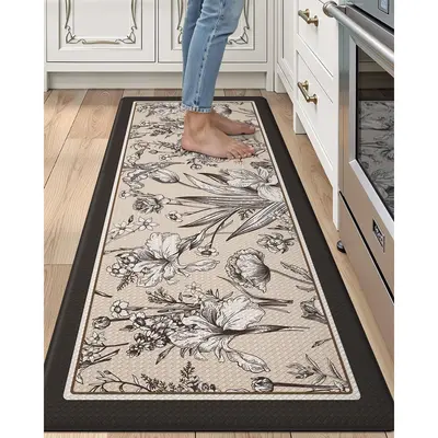 LUMI Anti-Fatigue Kitchen Rug - 0.4" Foam Cushioned, All Weather Waterproof Nonslip, Stain Resistant, Wipes Clean Fast, Less Foot Fatigue Floral Area Rug for Standing at Sink, Laundry