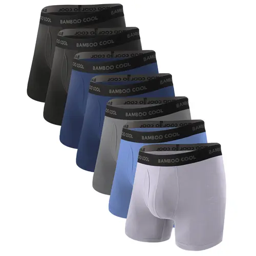 BAMBOO COOL Men's Seamless Boxer Briefs Multipack - 92% Bamboo Viscose Fabric, 8% Spandex, Elastic Waistband, Ultra Breathable, Smooth, No Riding Up, Moisture-Wicking, Plain, 7A/7B Sizes, for Summer Daily Wear, Work