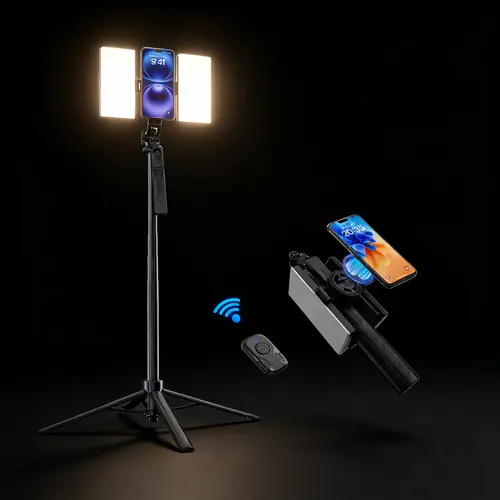 Magnetic Selfie Stick Tripod with 2 Fill Lights, 67" Extendable Tripod Stand with Wireless Remote & Magnetic Phone Holder, Professional Dual LED Light for Live Stream, YouTube, TikTok, Makeup, Video, Barber, Photography