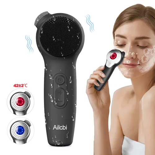 Electric Silicone Facial Cleansing Brush - Face Wash Brush with Sonic Vibration, LED Lighting, Skin Massager Function, Silicone Head, Deep Cleanse, IPX7 Rated Facial Cleansing Tool