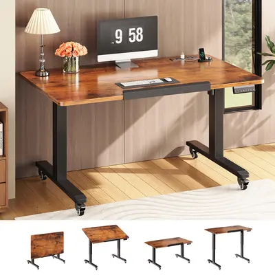 Sedeta 47-Inch Foldable Electric Adjustable Standing Desk - Modern Wood Home Office Furniture with Height Adjust, 180° Tiltable Surface, Memory Preset, Wheeled Legs, Fold Flat Fast, Small Space Ergonomic Rolling Solution for Gaming, Dorm Rooms, Rolling St