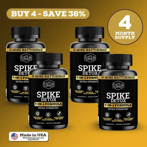 Spike Detox 7-in-1 Natural Dietary Supplement (4 Bottles) – 8X More Nattokinase, 800mg Synergy Blend with NAC, Zinc, Bromelain, Turmeric, Quercetin, Black Pepper, Supports Spike Protein Removal, Gmp-Certified