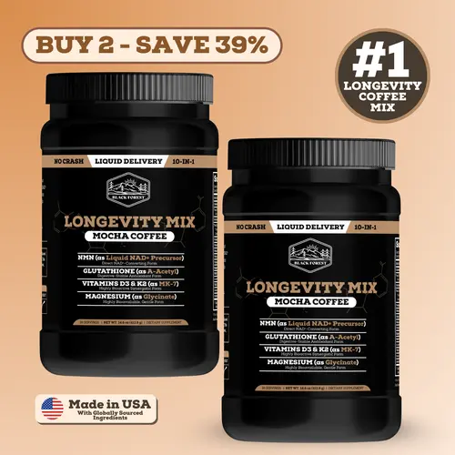 2 Bottles of Longevity Mix Mocha Coffee with NMN, Glutathione, Magnesium Glycinate, TMG, Vitamin D3, C, K2, B12, Cocoa Powder, Instant Coffee | 60 Servings - Gluten - Free Sugar - Free Non GMO, Coffee Blend, Longevity Coffee, Beverage, Natural