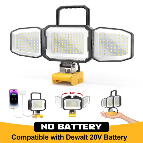 Ecarke 3-Head Cordless LED Work Light Compatible with DeWalt 20V Battery,【Battery NOT Included】, 70W 7000Lumen  Dimmable Spotlight with 2 Modes, USB & Type-C Charging Port , Portable Lighting for Garage, Workshop, Yard & Outdoor Use toolupgrade