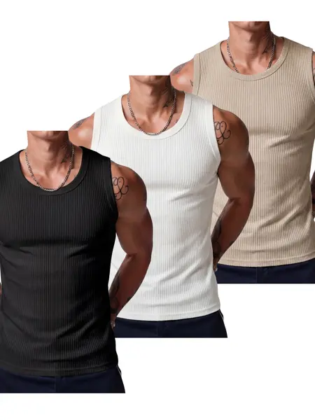 STREVATE Men's Wide Strap Ribbed Tank Top, High Stretch Breathable Muscle Tank, Heavyweight Drapey Fit Gym & Casual Sleeveless Shirt