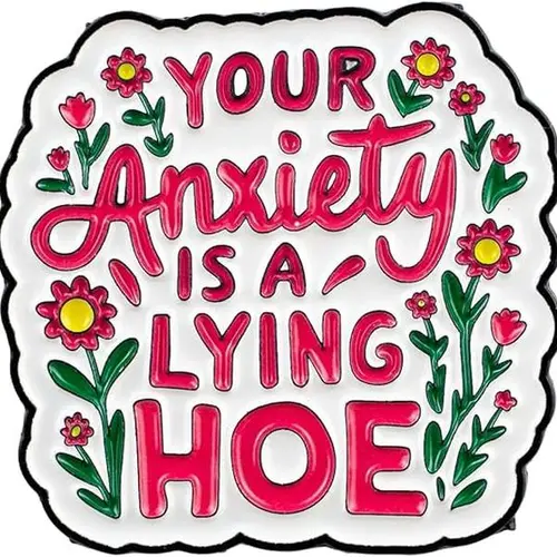 2-Pack Sassy Floral Enamel Pin Set, Humorous Brooch with Sarcastic Quote, Mental Health Awareness Jewelry, Self Love Gifts for Women & Anxious Friends